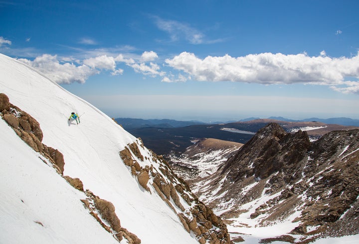 The author’s husband, Sam Bass, skis in the backcountry near Nederland, Colorado. Where’s that selfie from the hospital? The author is currently searching for it on various cobwebbed hard drives.