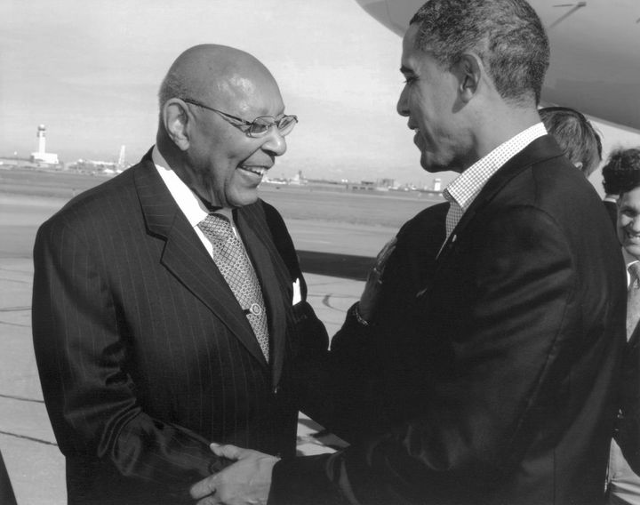 Louis Stokes with President Barack Obama during a visit to Cleveland. 