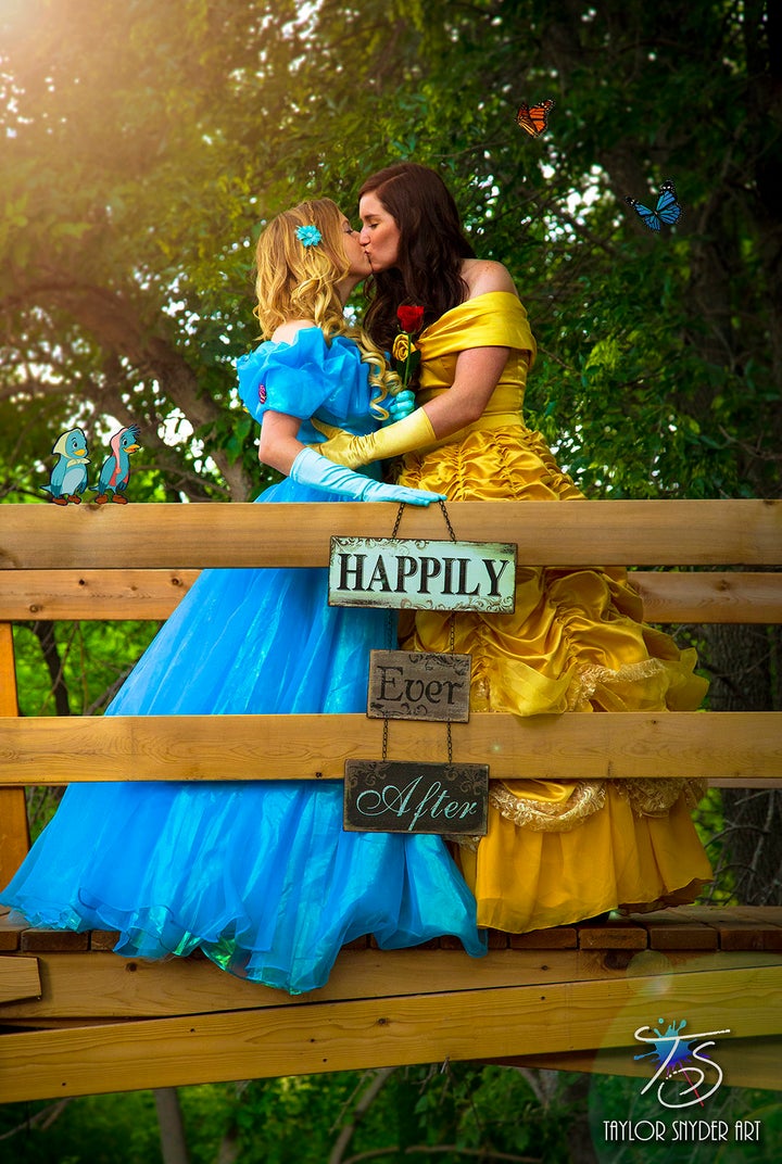 Yalonda and Kayla Solseng dressed as princesses Cinderella and Belle. 