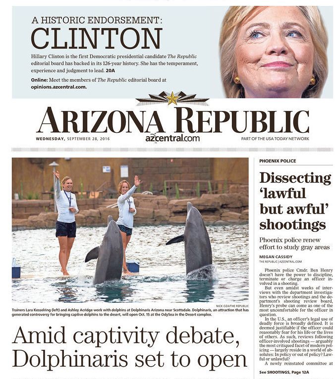 The Arizona Republic endorsed a Democrat for president for the first time in its 126-year history.