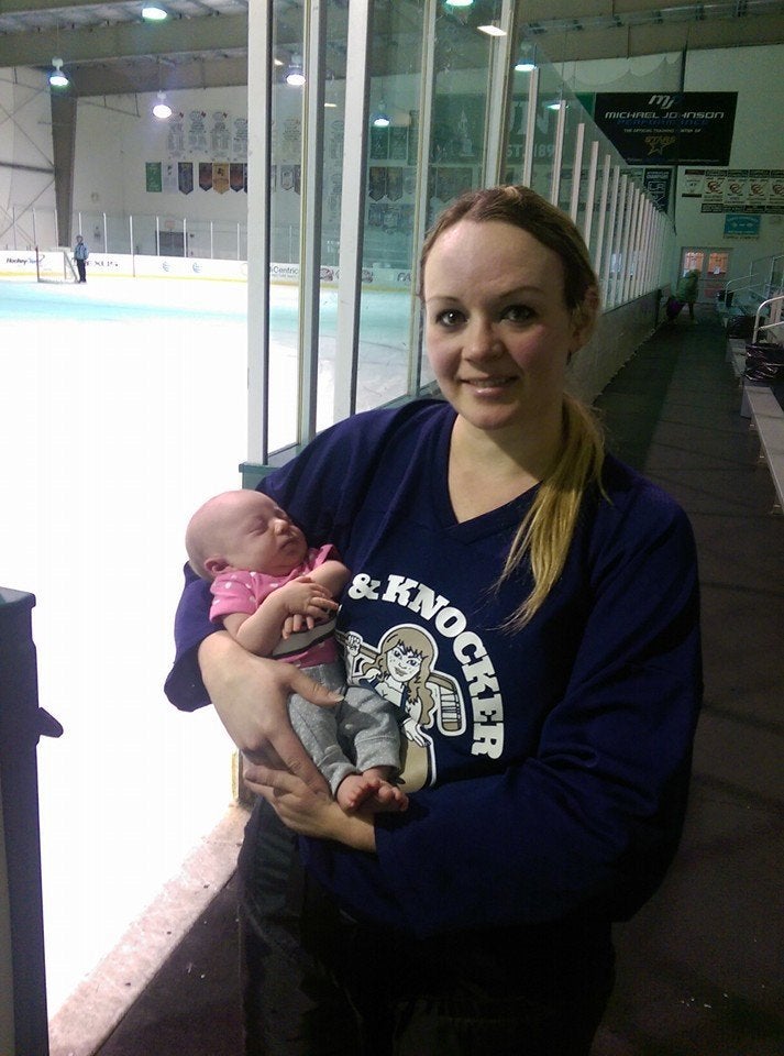 Sabrina was back on the ice three weeks after having Kaci.