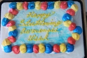 Why not bring celebrate stuttering with cupcakes? Description: photo of a decorated cake that reads "Happy Stuttering Awareness Week"