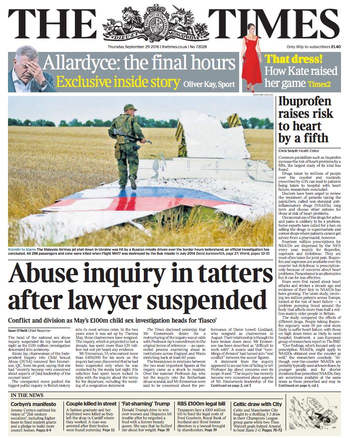 The Times said the inquiry had been left 'in tatters' by Emmerson's suspension