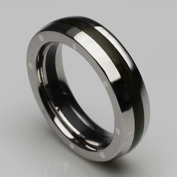 Stephen Einhorn Geo Elipse Slim ring, made from 2000 year old Thames Wood and titanium