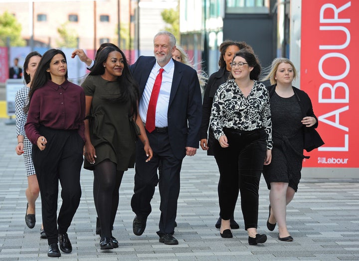 Jeremy Corbyn with supporters at the party conference in Liverpool