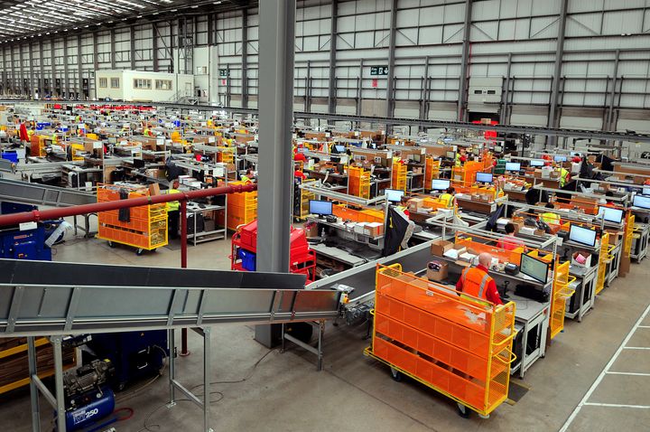 Workers in the ASOS distribution centre