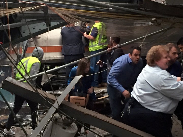 Passengers rush to safety at Hoboken Terminal in New Jersey.