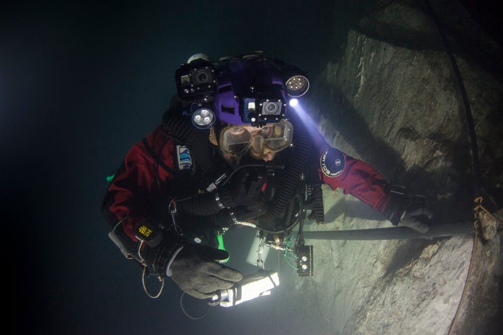 Krzysztof Starnawski in the cave.