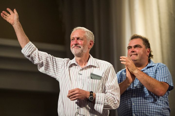 <strong>Manuel Cortes (pictured right, next to Jeremy Corbyn) called for Walker to leave Labour altogether</strong>
