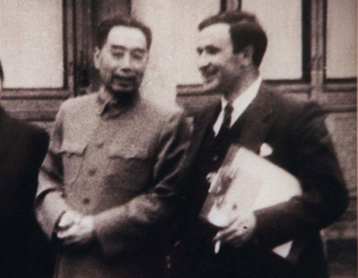 Chinese Premier Zhou Enlai talks to Reuters correspondent David Chipp (R) in this undated photo. Zhou Enlai was Chinese prime