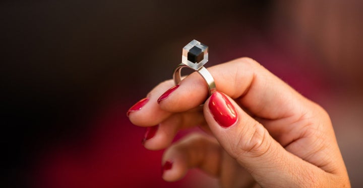 A Smog Free Ring, made out of compressed smog particles collected by Dutch artist Daan Roosegaarde's Smog Free Tower.