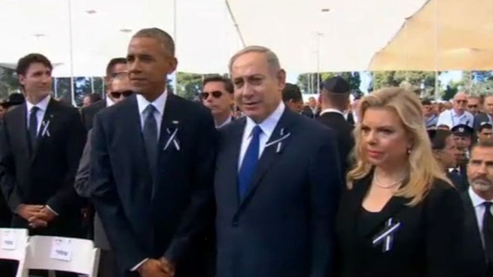 President Barack Obama and Israeli Prime Minister Benjamin Netanyahu ahead of the funeral of former Israeli President Shimon Peres in Jerusalem on Friday.