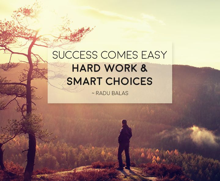 Picture of success quote. Success comes easy, hard work and smart choices.