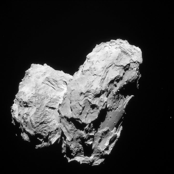 A comet, 67P/Churyumov–Gerasimenko, being studied by Europe's orbiting Rosetta spacecraft is shown in this handout phot