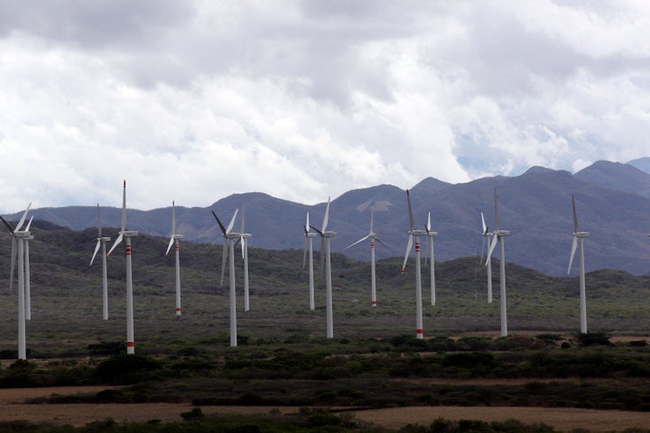 Wind turbines at the Comision Federal de Electricidad (CFE) wind farm in La Ventosa, in the state of Oaxaca, Mexico.