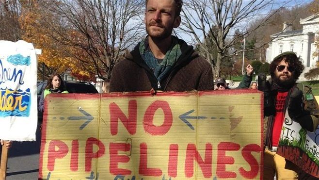Demonstrators protest a pipeline in Vermont. Resistance to oil and gas pipelines is growing, and state officials are starting to take action against them.
