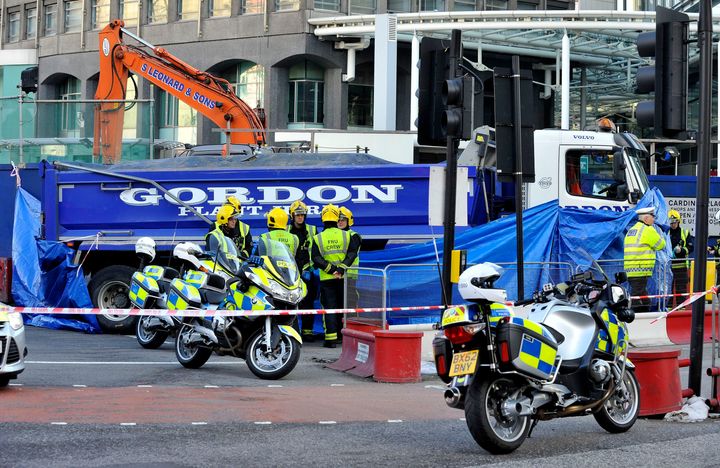 An accident on Victoria Street after a female cyclist died after being hit by a tipper truck in February 2015