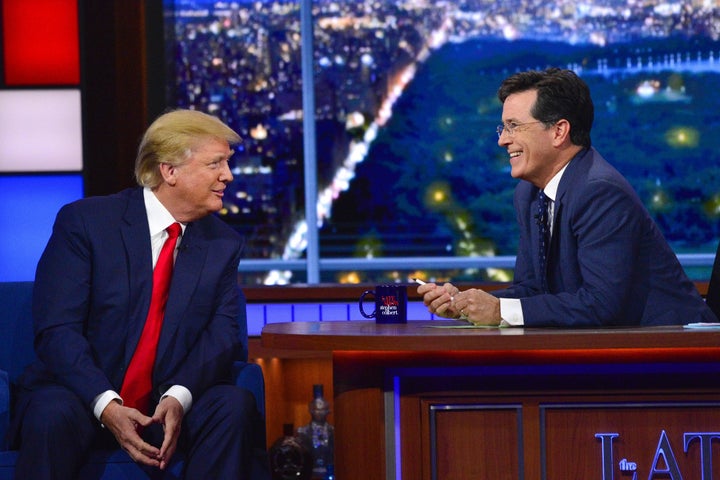 Donald Trump visits The Late Show with Stephen Colbert in 2015. 