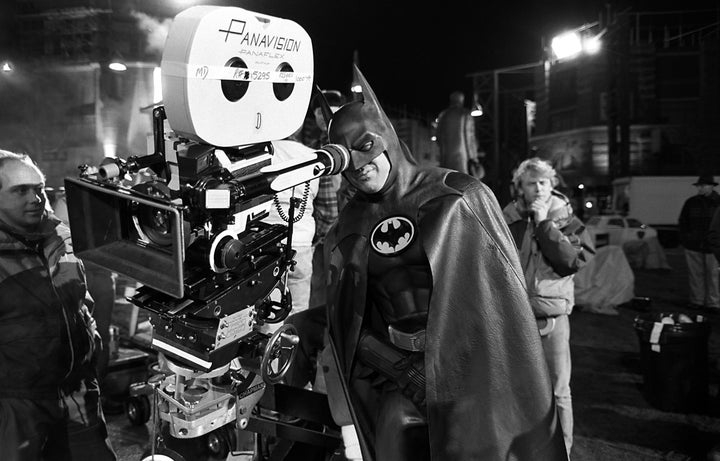 Michael Keaton peers in to the camera on the set of "Batman."