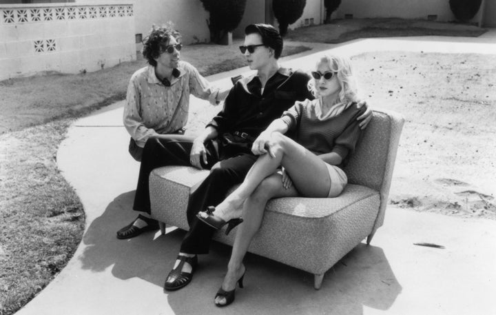 Tim Burton directs Johnny Depp and Sarah Jessica Parker in a scene from "Ed Wood."