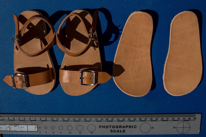 A replica version of the sandals that Ben Needham was wearing when he disappeared in 1991