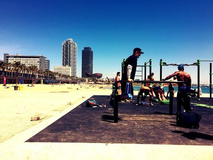 Beach gym in Barcelona, Spain