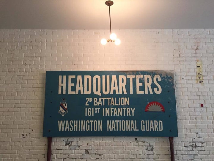 An old sign on display inside Foundation Church in Seattle