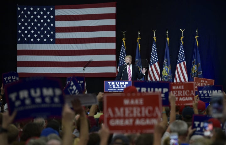 Republican presidential nominee Donald Trump tells his audience in Manheim, Pennsylvania, Saturday that he pays for his campa