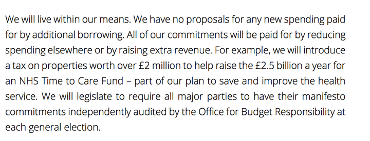 Labour's 2015 General Manifesto ruled out additional borrowing