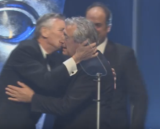 <strong>Terry Jones received his award from longtime pal Michael Palin, before his son thanked the audience on his behalf</strong>