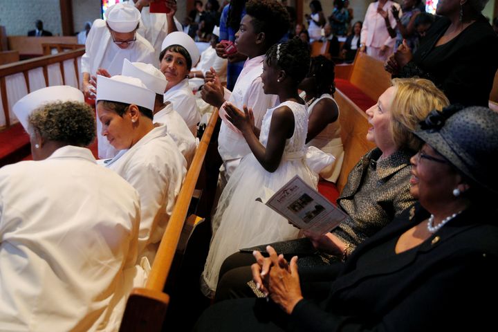 U.S. Democratic presidential nominee Hillary Clinton attends church services at the Little Rock AME Zion Church in Charlotte, North Carolina, U.S. October 2, 2016.