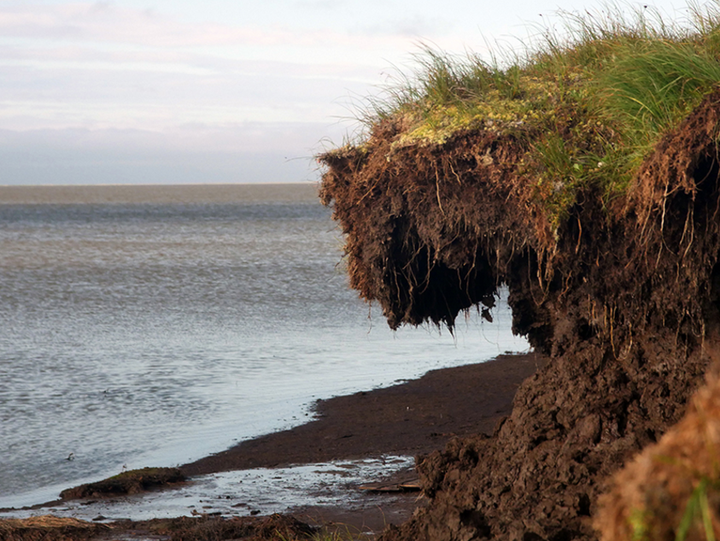 Newtok’s southern shoreline loses about 72 feet each year to the rising Ninglick River.