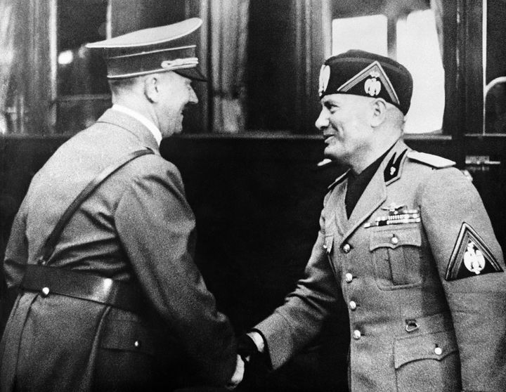 Hitler, greeting Benito Mussolini in 1937
