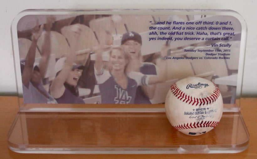 The plaque my brother, Smitty, made to commemorate the catch of a lifetime. Dodger Super Fan Moment Extraordinaire