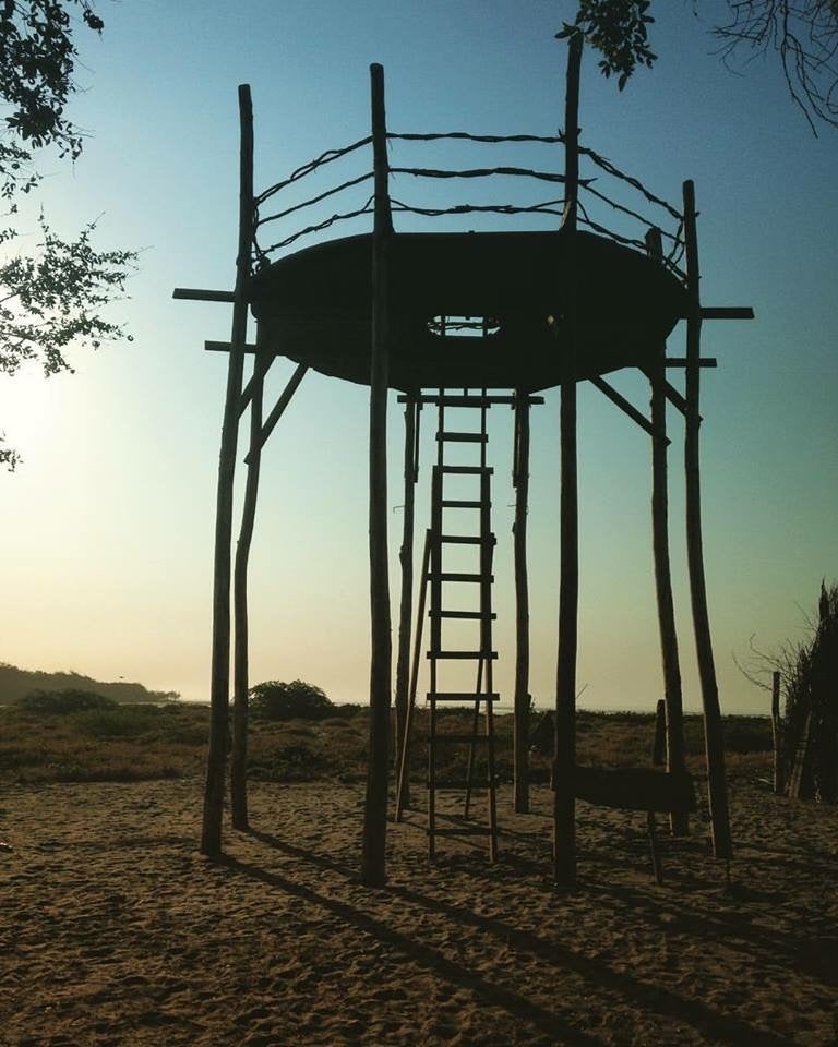 Newly constructed Air Temple from 25 foot tall, local Eucalyptus trees, Playa El Esteron, El Salvador.
