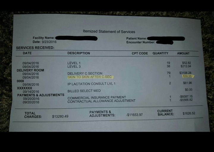 The hospital bill Ryan Grassley and his wife received after welcoming their second child features an almost $40 charge for "skin to skin" contact with their newborn son.