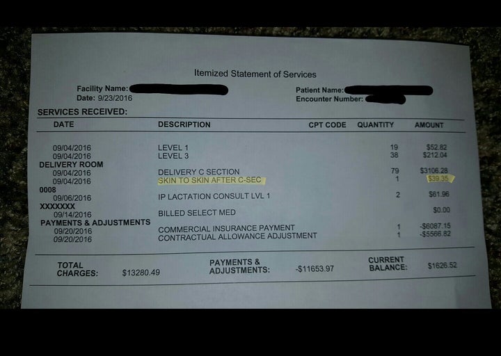 Grant wrote her Facebook post after Ryan Grassley and his wife received this hospital bill for the birth of their second child. The bill featured an almost $40 charge for "skin to skin" contact with their newborn son.