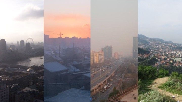 Air pollution plagues cities across the world. Open data for cities like London, Ulaanbaatar, Beijing, and Sarajevo (shown left to right) are now aggregated and made freely available on openaq.org.