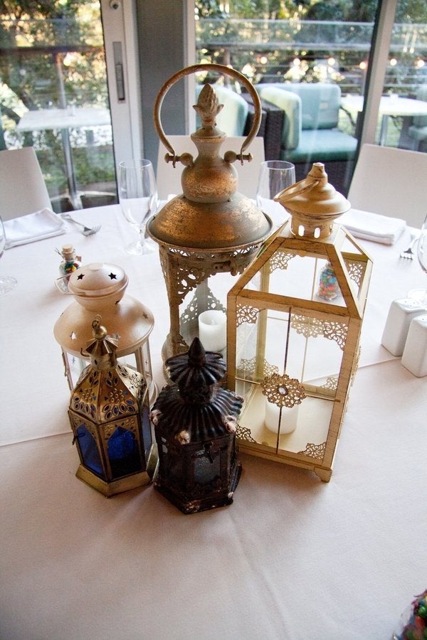 "Tangled" table with lantern centerpieces.