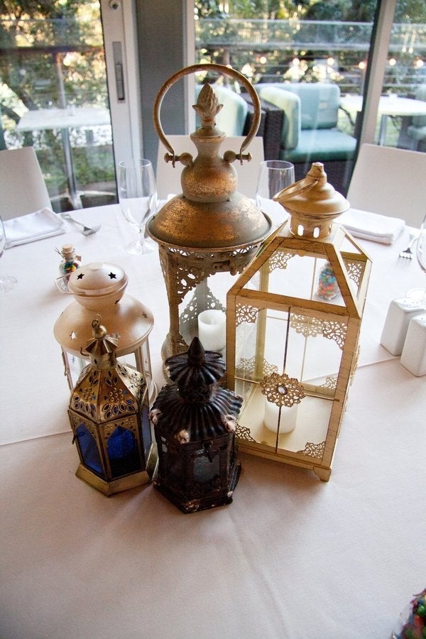 "Tangled" table with lantern centerpieces. 