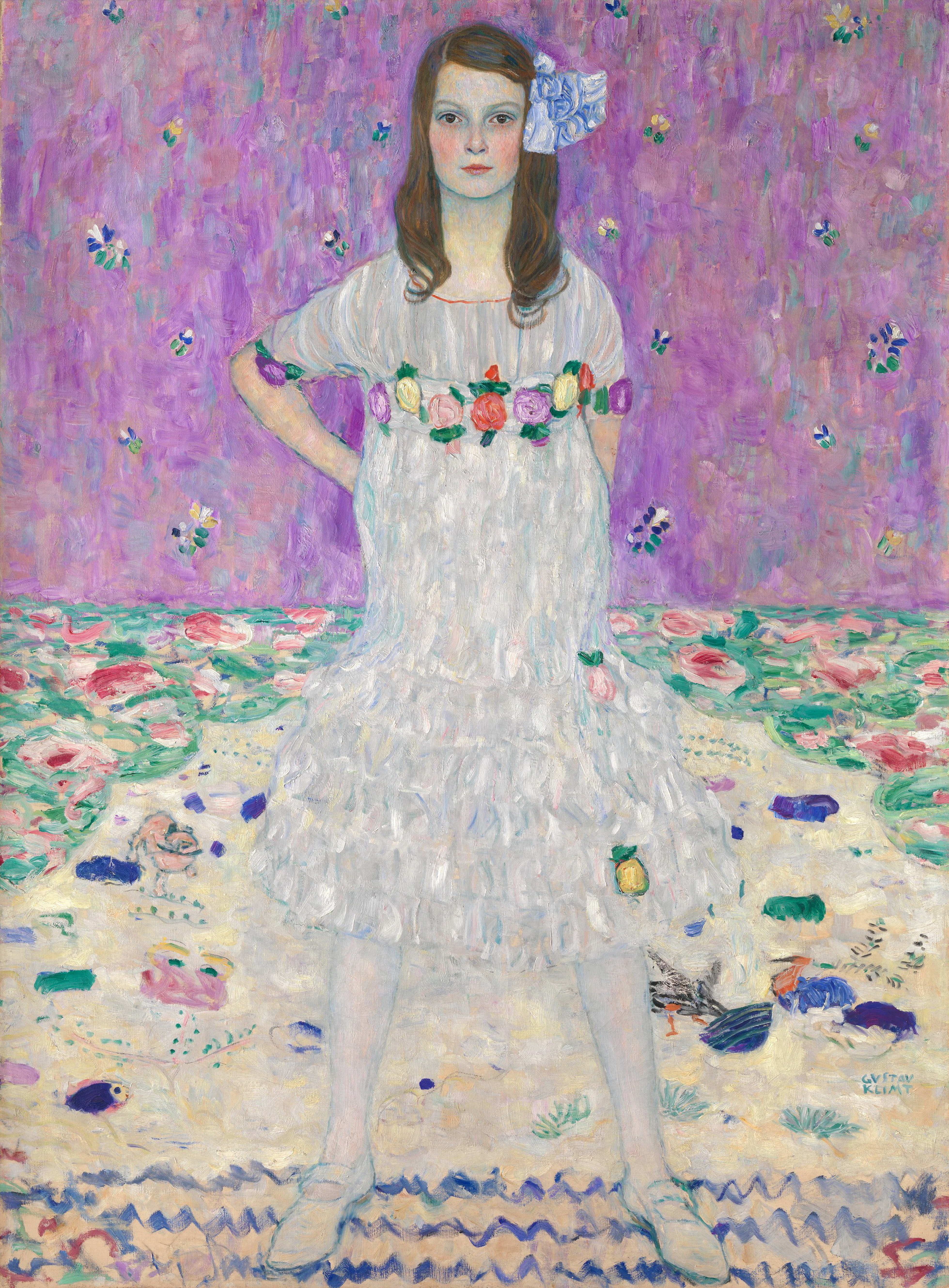 模写・グスタフ・クリムト 「ガールインホワイト」白い少女 ミックスドメディア版画 - 美術、工芸品