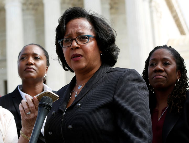 NAACP Legal Defense Fund attorney Christina Swarns addresses the media following oral arguments at the U.S. Supreme Court in Buck v. Davis on Oct. 5, 2016.