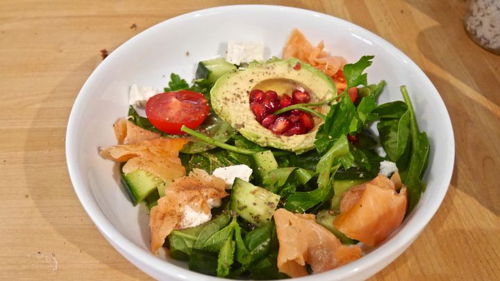 Mint, blueberry & smoked salmon brain power salad: One of the first meals I made