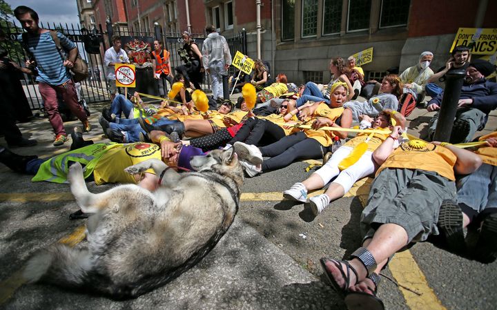 Protesters lie down in Preston