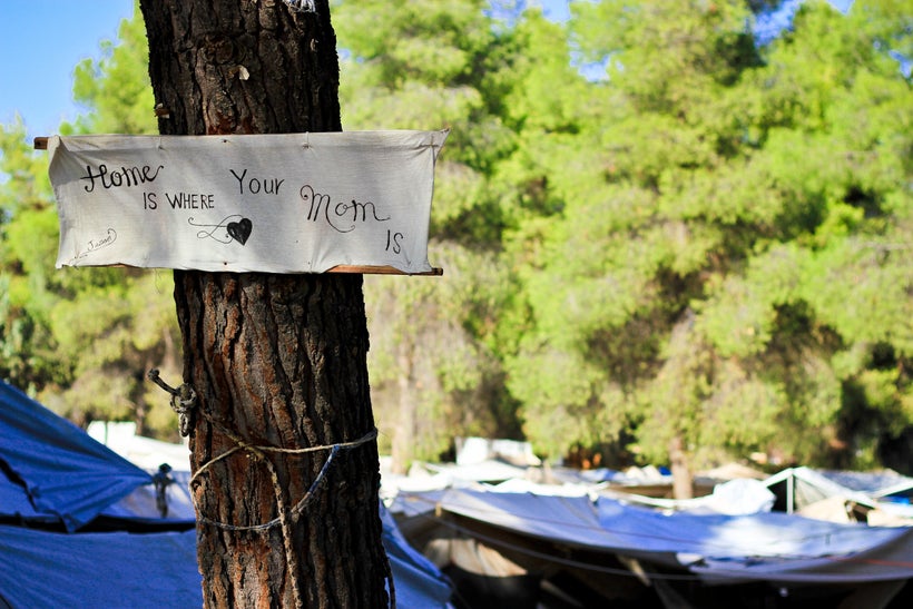 A note of hope from a resident at Ritsona Refugee camp, hung among the tented area.
