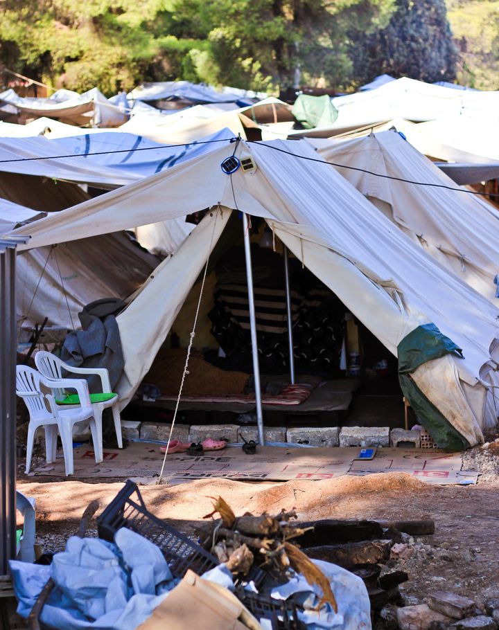 A tent at Ritsona Refugee Camp.