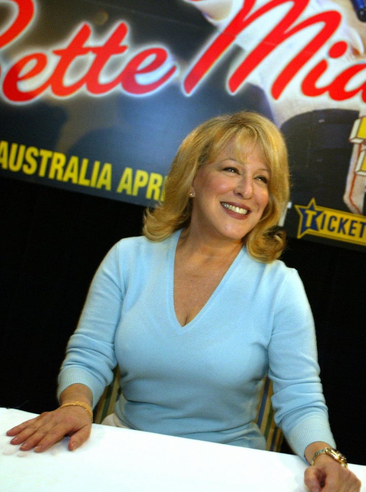 Bette Midler in 2005, as a rich honey-blonde with a hair style that reminds us of Mary Tyler Moore's flip.