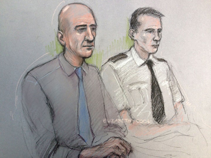 Court artist sketch of Port (left)