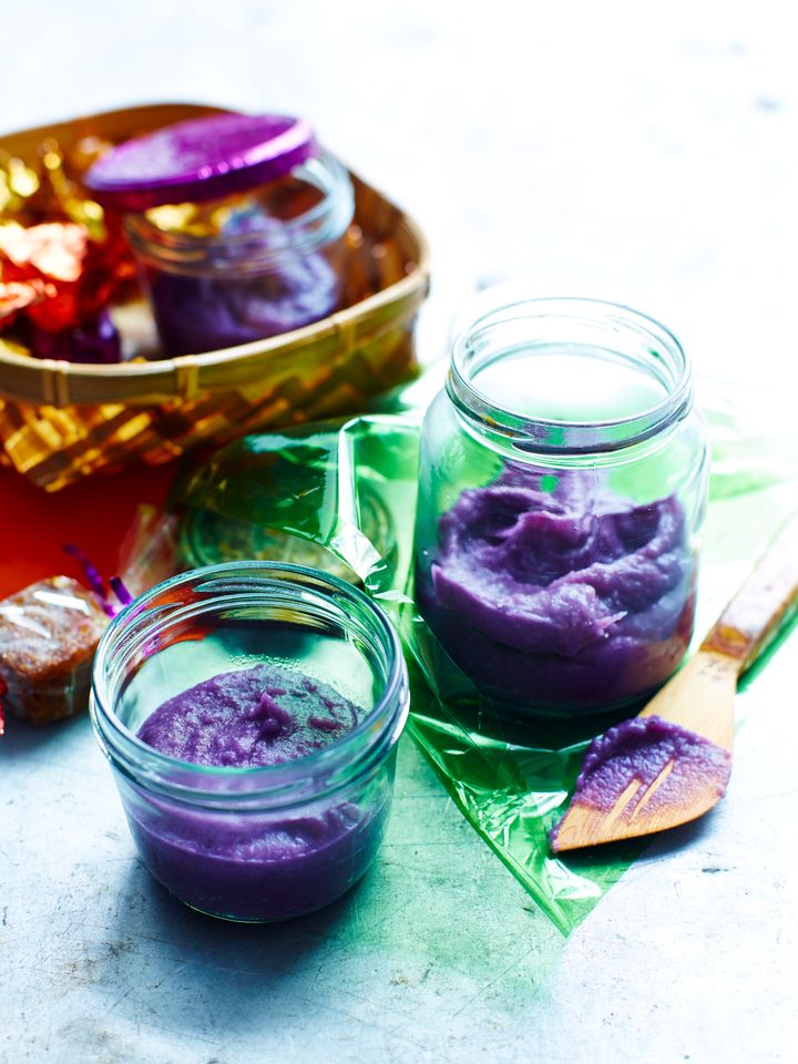 Ube jam, which can be eaten on its own, or used in recipes.