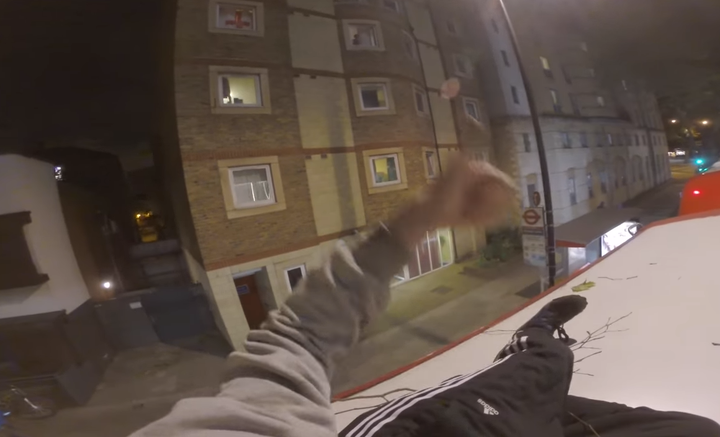 <strong>The daredevil gives the thumbs up as the bus takes off</strong>